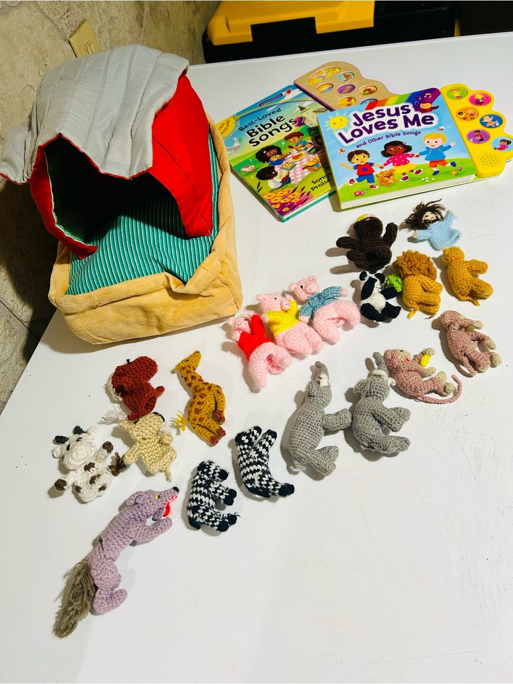 Handmade Crochet Noah’s Ark Toy Set with Christian song books bible bundle